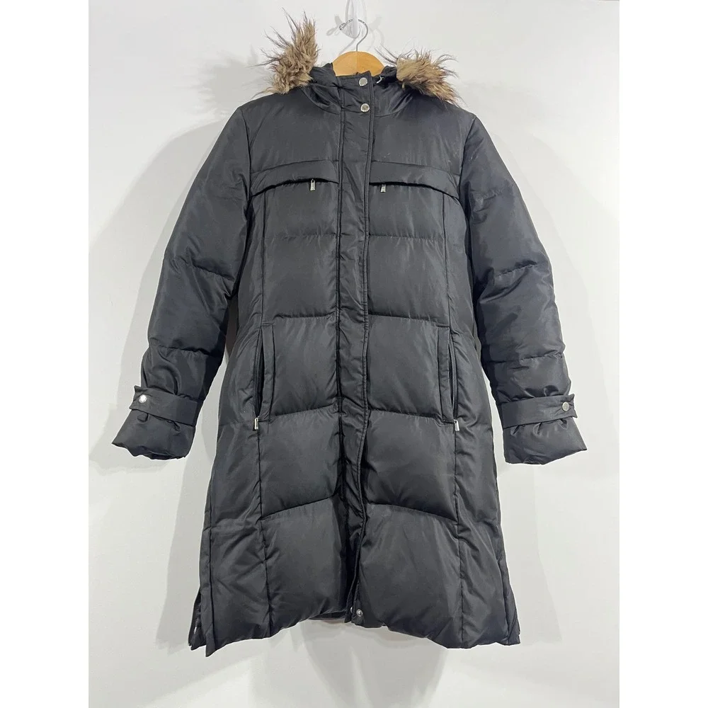 Michael Michael Kors Down Puffer Coat Faux Fur Hood Parka Womens Medium Outdoors